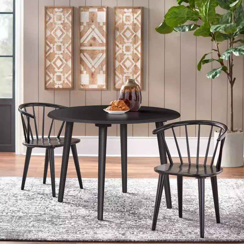 Ensemble de salle à manger rond 3 pièces Florence de 107 cm avec chaises en bois massif, noir