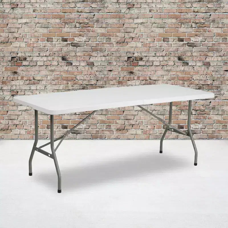 Table pliante en plastique blanc granit de 6 pieds à deux volets