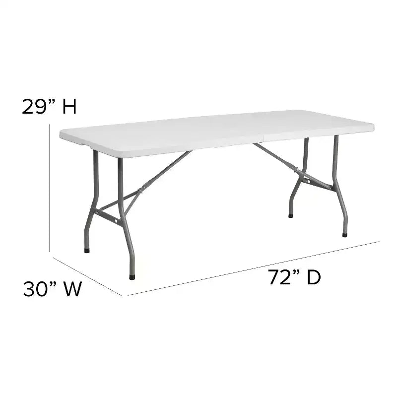 Table pliante en plastique blanc granit de 6 pieds à deux volets