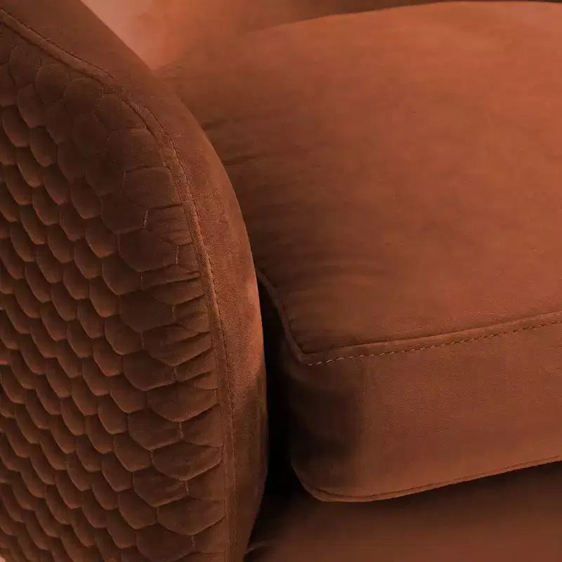 Fauteuil club pivotant moderne en velours matelassé Ames Pumpkin
