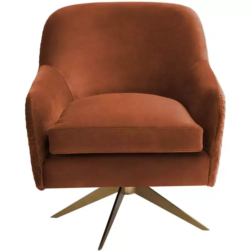 Fauteuil club pivotant moderne en velours matelassé Ames Pumpkin
