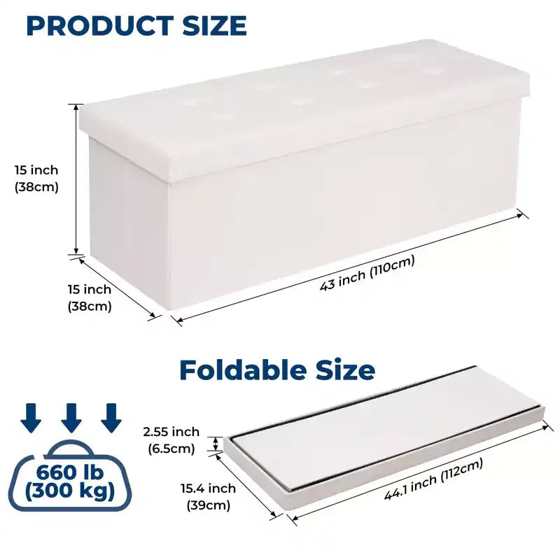 Banc de rangement pliant en velours de 109 cm, pouf coffre à jouets, supporte jusqu'à 300 kg, pour chambre et salon