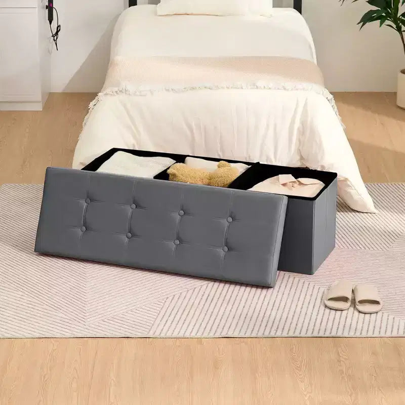 Banc de rangement pliant en velours de 109 cm, pouf coffre à jouets, supporte jusqu'à 300 kg, pour chambre et salon