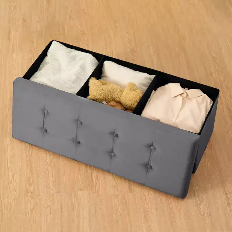 Banc de rangement pliant en velours de 109 cm, pouf coffre à jouets, supporte jusqu'à 300 kg, pour chambre et salon