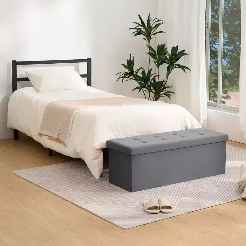 Banc de rangement pliant en velours de 109 cm, pouf coffre à jouets, supporte jusqu'à 300 kg, pour chambre et salon