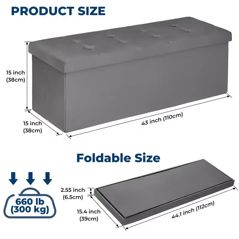 Banc de rangement pliant en velours de 109 cm, pouf coffre à jouets, supporte jusqu'à 300 kg, pour chambre et salon