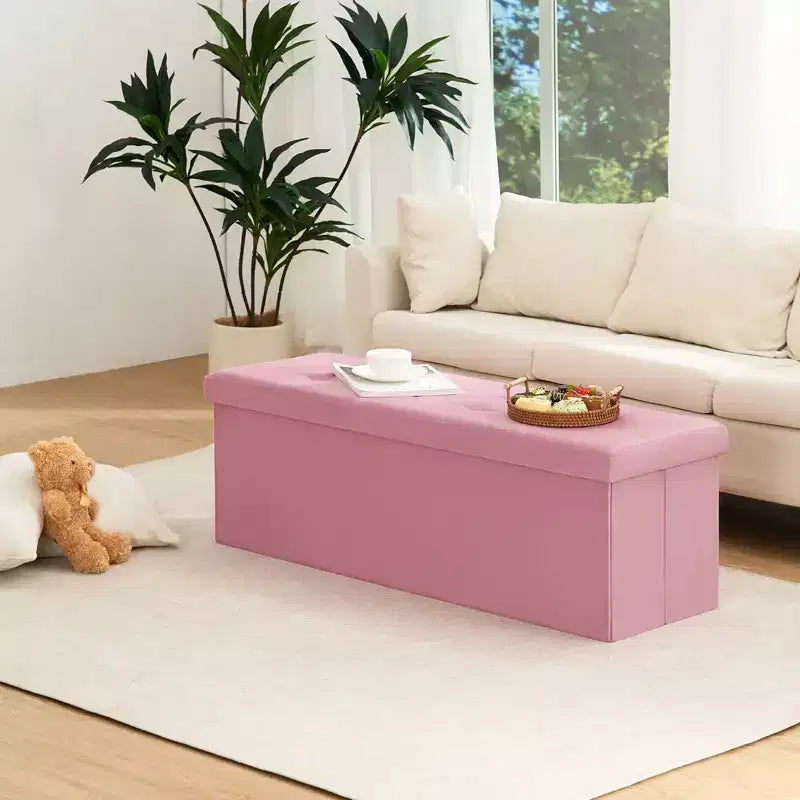 Banc de rangement pliant en velours de 109 cm, pouf coffre à jouets, supporte jusqu'à 300 kg, pour chambre et salon