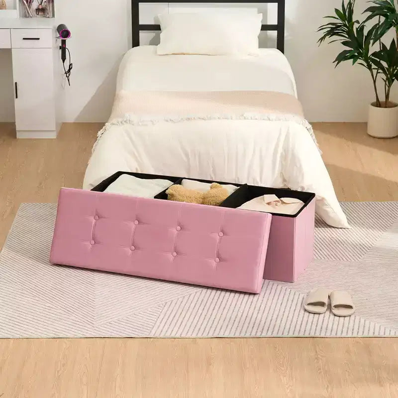 Banc de rangement pliant en velours de 109 cm, pouf coffre à jouets, supporte jusqu'à 300 kg, pour chambre et salon
