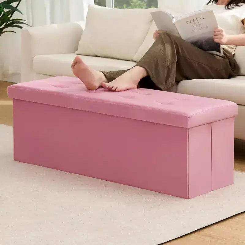 Banc de rangement pliant en velours de 109 cm, pouf coffre à jouets, supporte jusqu'à 300 kg, pour chambre et salon