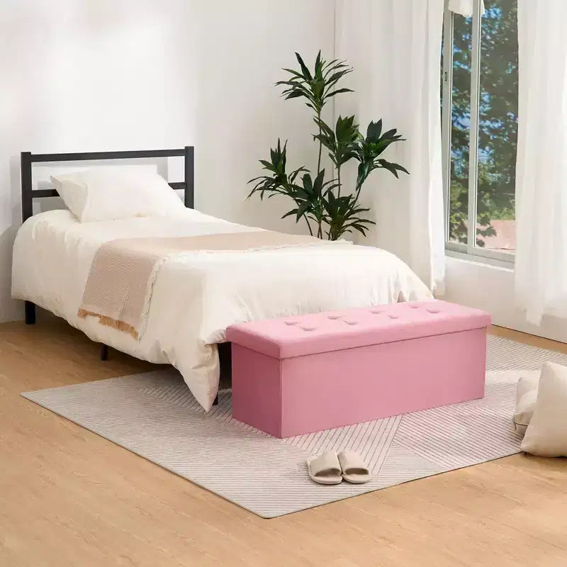 Banc de rangement pliant en velours de 109 cm, pouf coffre à jouets, supporte jusqu'à 300 kg, pour chambre et salon