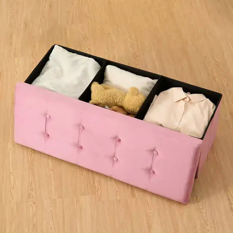 Banc de rangement pliant en velours de 109 cm, pouf coffre à jouets, supporte jusqu'à 300 kg, pour chambre et salon