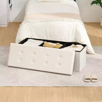 Banc de rangement pliant en velours de 109 cm, pouf coffre à jouets, supporte jusqu'à 300 kg, pour chambre et salon