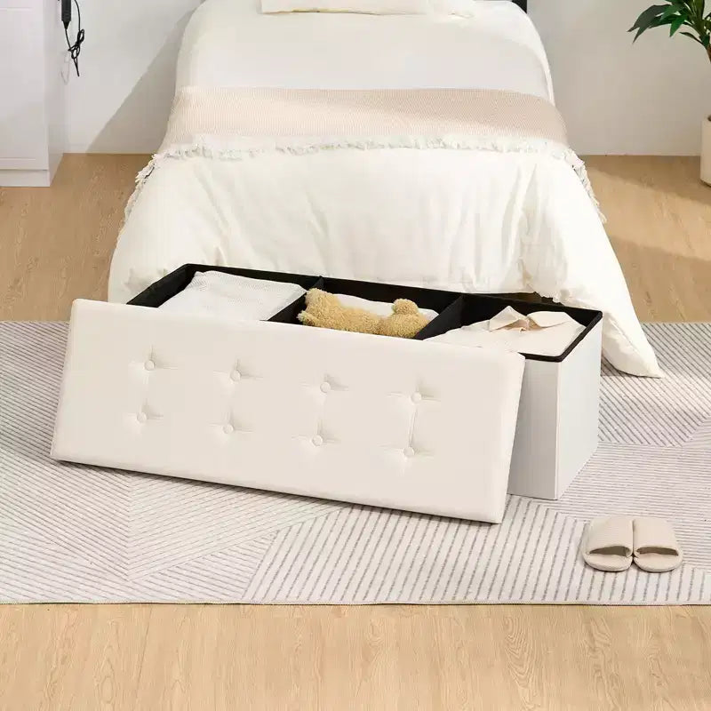 Banc de rangement pliant en velours de 109 cm, pouf coffre à jouets, supporte jusqu'à 300 kg, pour chambre et salon