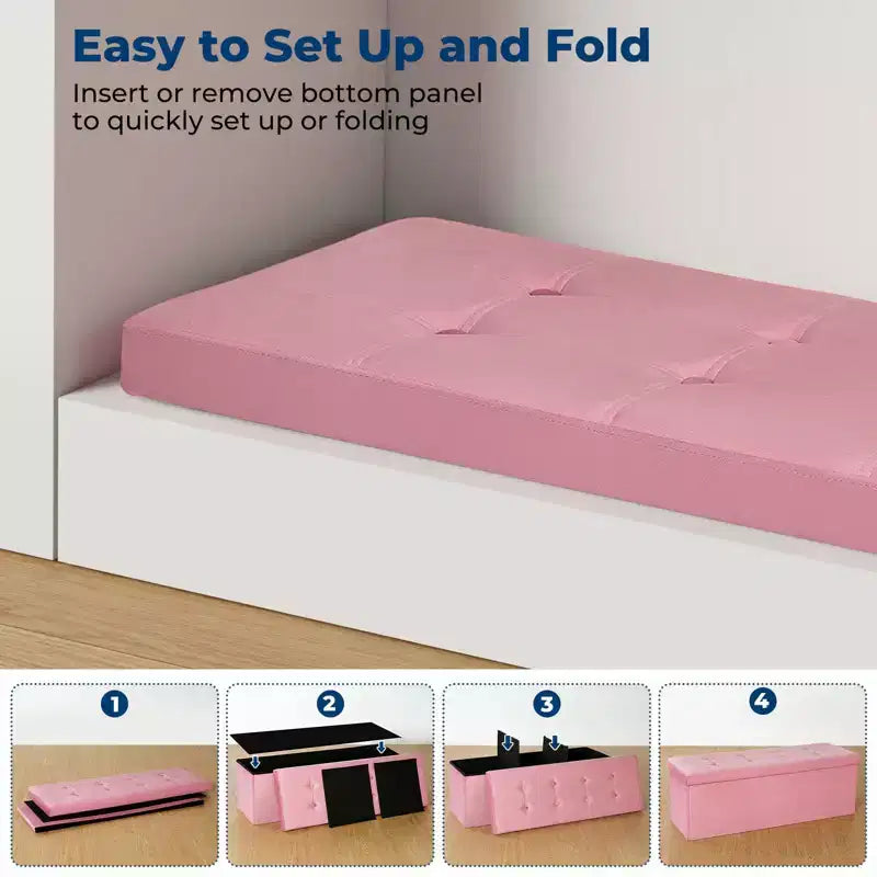 Banc de rangement pliant en velours de 109 cm, pouf coffre à jouets, supporte jusqu'à 300 kg, pour chambre et salon
