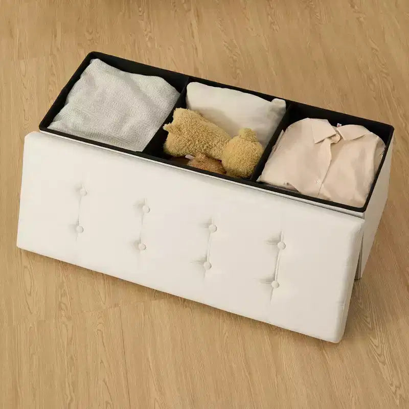 Banc de rangement pliant en velours de 109 cm, pouf coffre à jouets, supporte jusqu'à 300 kg, pour chambre et salon