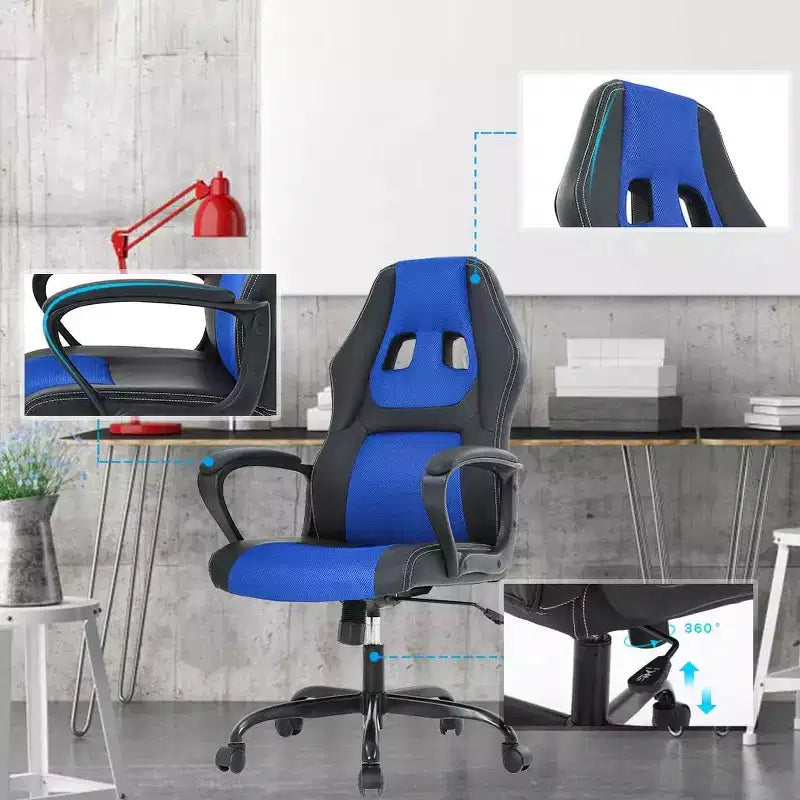 Chaise de Bureau, Chaise de Gaming, Chaise d'Ordinateur, Chaise Exécutive en Cuir PU avec Support Lombaire pour Femmes et Hommes