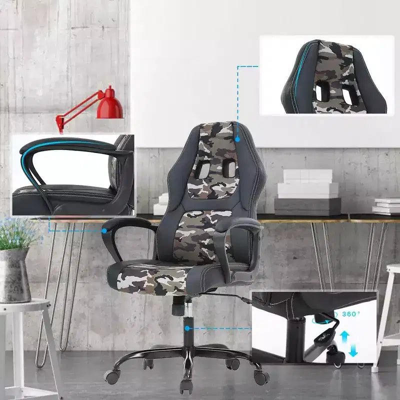 Chaise de Bureau, Chaise de Gaming, Chaise d'Ordinateur, Chaise Exécutive en Cuir PU avec Support Lombaire pour Femmes et Hommes