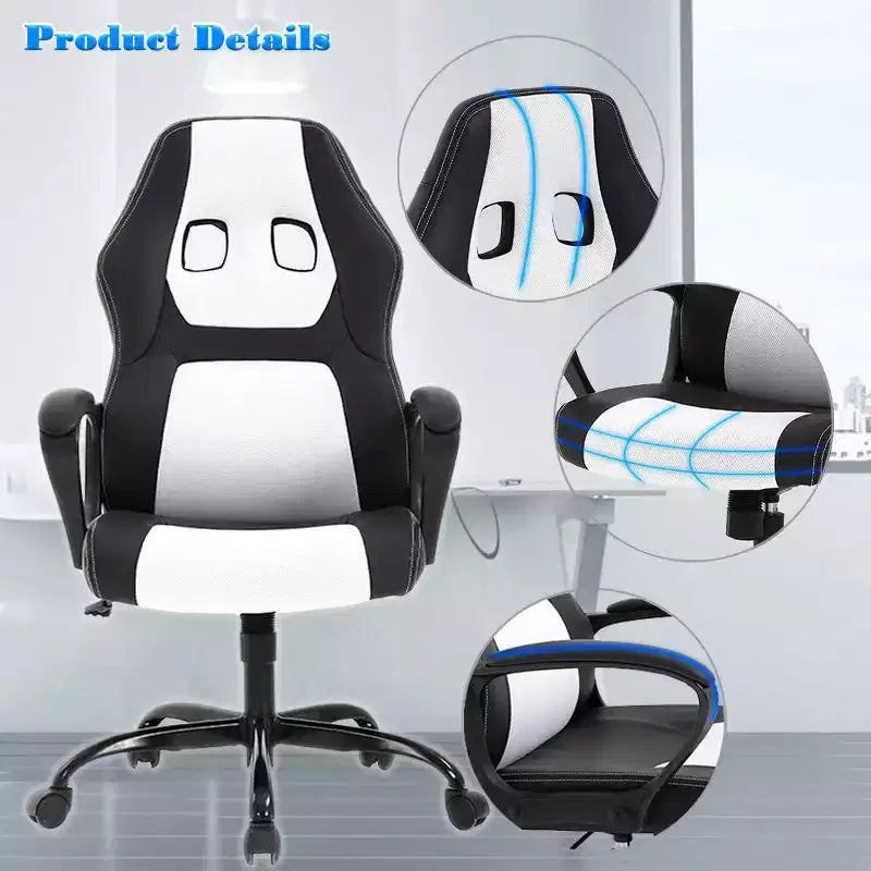 Chaise de Bureau, Chaise de Gaming, Chaise d'Ordinateur, Chaise Exécutive en Cuir PU avec Support Lombaire pour Femmes et Hommes