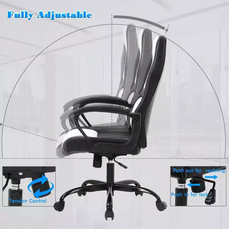 Chaise de Bureau, Chaise de Gaming, Chaise d'Ordinateur, Chaise Exécutive en Cuir PU avec Support Lombaire pour Femmes et Hommes