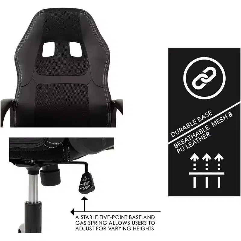 Chaise de Bureau, Chaise de Gaming, Chaise d'Ordinateur, Chaise Exécutive en Cuir PU avec Support Lombaire pour Femmes et Hommes